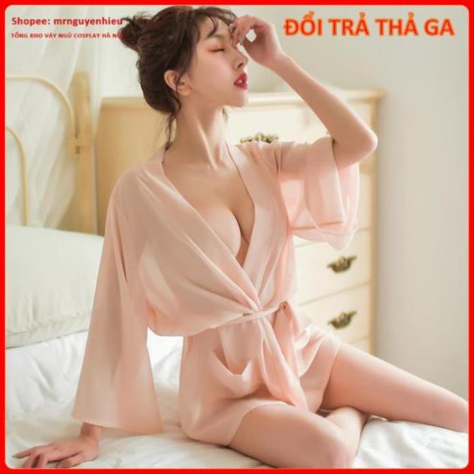 áo ngủ xuyên thấu gợi cảm áo choàng sexy kiểu kimono tay dài, choàng đi biển - Hà Nội ་