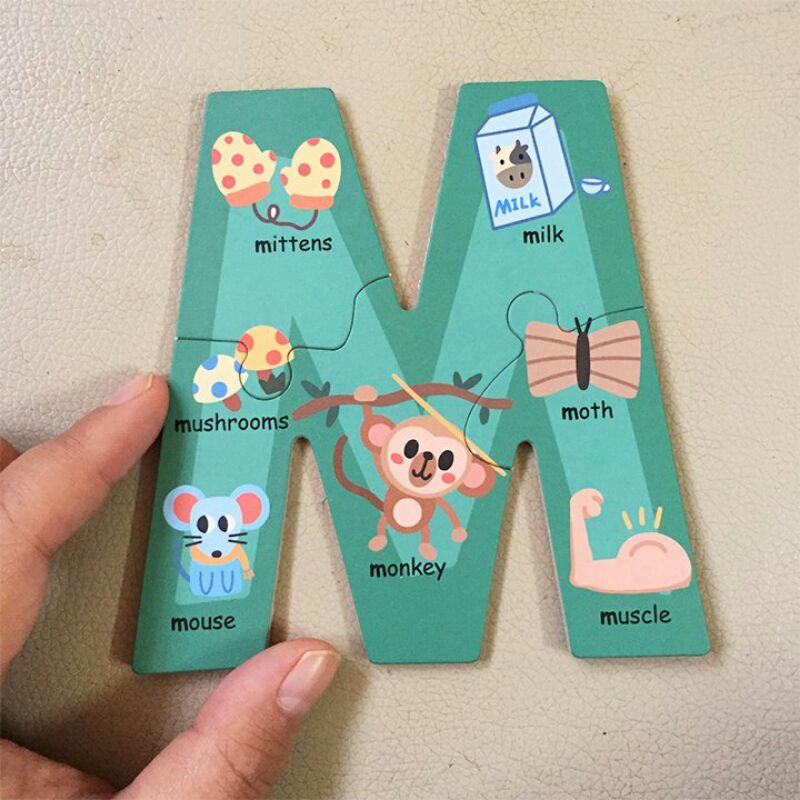 Đồ CHơi Ghép Hình Puzzle Chữ Cái Số Đếm Bằng Gỗ Có Hộp