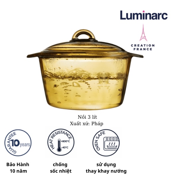 Bộ 3 nồi thủy tinh cao cấp Luminarc Blooming 1lít, 2 lít & 3 lít - LUBL102030