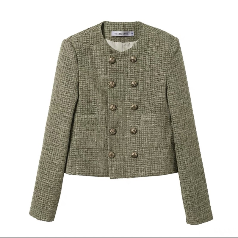 Áo khoác dạ tweed nhũ xanh
