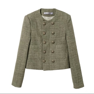 Áo khoác dạ tweed nhũ xanh