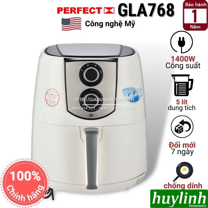 [Mã ELHAMS5 giảm 6% đơn 300K] Nồi chiên không dầu Perfect GLA-768 - D88 - 5 lít - [Ánh thật - có VIDEO]