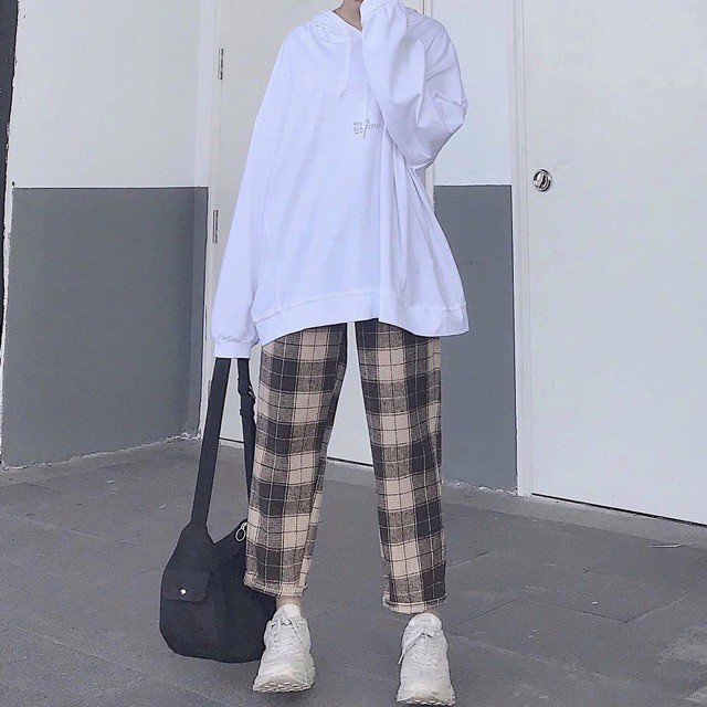 Quần baggy ống rộng kẻ caro Unisex nam nữ