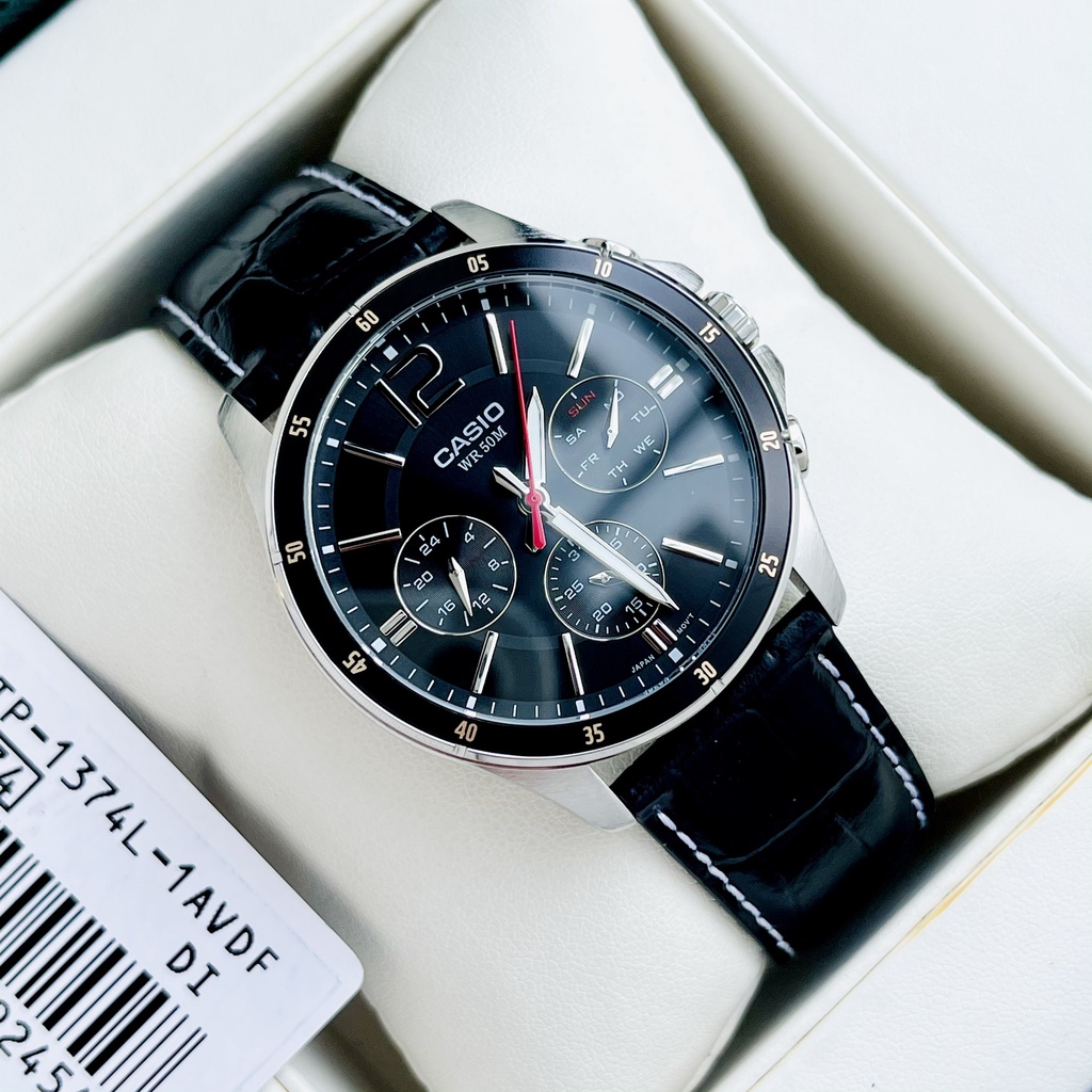 Đồng Hồ Nam Casio MTP-1374L-1A Dây Da Đen Mặt Đen, Kính Khoáng, Size 42mm Chống Nước 50 mét, Bảo Hành Một Năm