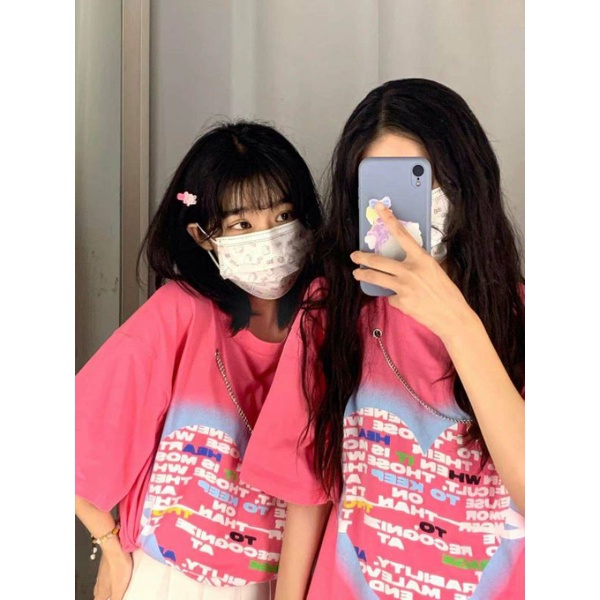Áo Thun Nữ 100% Cotton Form Rộng Ulzzang Hoạt Tiết Trái Tim