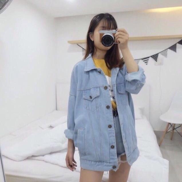 Áo khoác jean Nam Nữ phong cách Hàn Quốc xanh đen Trơn, áo chống nắng phom rộng Unisex