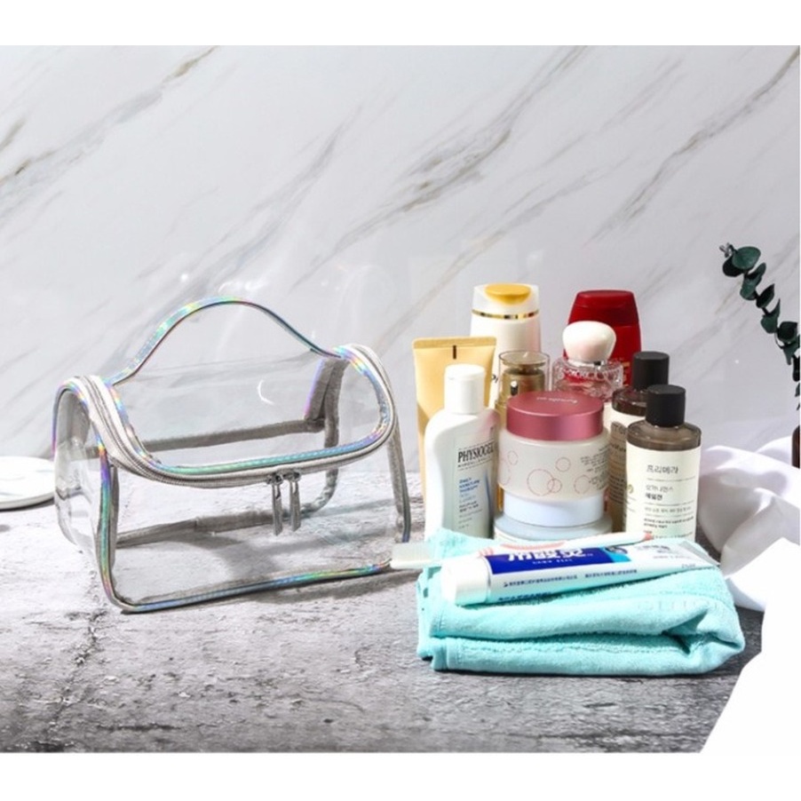 Túi Đựng Mỹ Phẩm Trong Suốt Chống Thấm Nước Chia Ngăn Khô Ướt Tiện Dụng