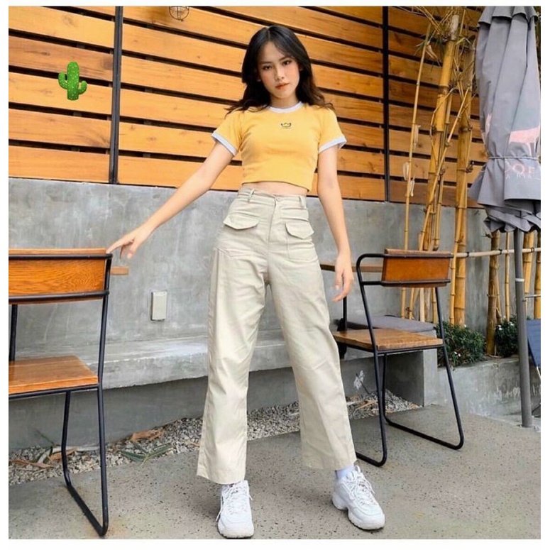 Áo croptop borip vàng xinh nổi bật