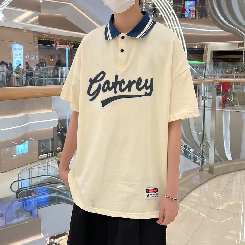Áo Thun polo Tay Ngắn Có Cổ Thêu Chữ size M-3XL Phong Cách Hip Hop Cho Nam