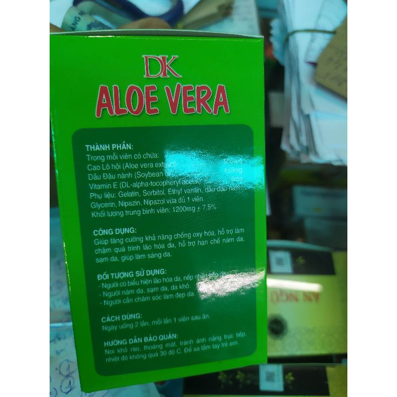 DK ALOE VERA Green Viên uống đẹp da, dưỡng da, giúp dưỡng ẩm, chống lão hóa và tái tạo da chai 100 viên