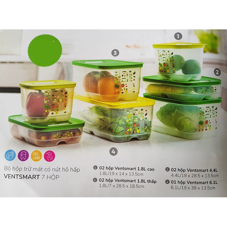 Lẻ hộp trữ rau củ quả ngăn mát Vensmart 1.8L 4.4L 6.1L Tupperware