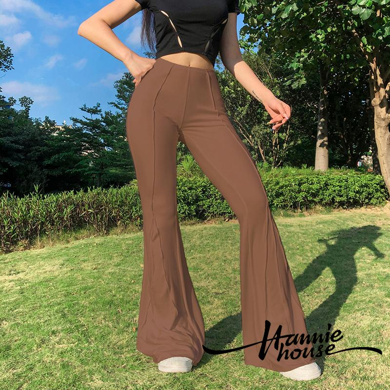 Quần ống loe lưng cao chất liệu co giãn thời trang cho nữ