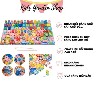 Bảng chữ cái, chữ số xếp hình bằng gỗ cao cấp vừa chơi vừa học cho bé - 7 in 1 - 89 chi tiết