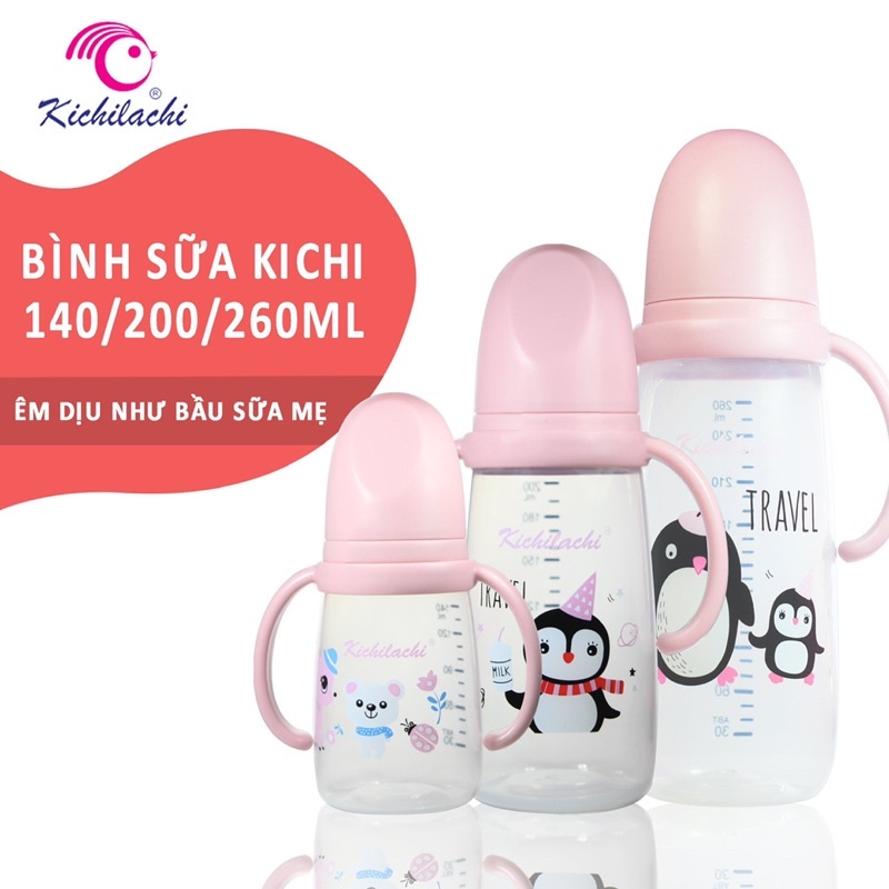 Bình Sữa Cổ Hẹp Kichilachi Nhựa Pp, Núm Ti Silicon Siêu Mềm, Chống Sặc Và Đầy Hơi 140ml-Shop Mẹ Khoai