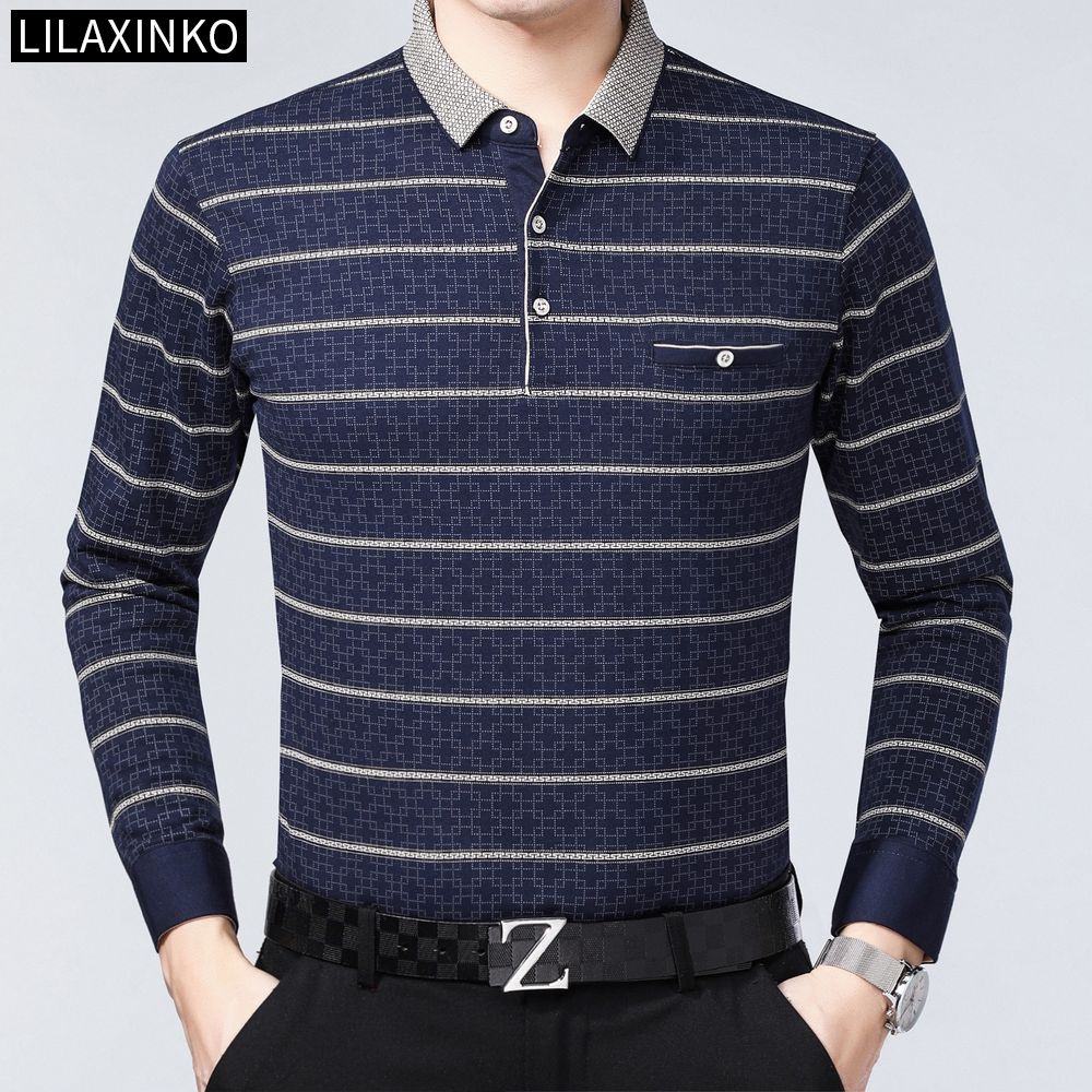 Áo Thun Polo Cotton Tay Dài Kẻ Sọc 3 Màu Thời Trang Thu Đông Cho Nam