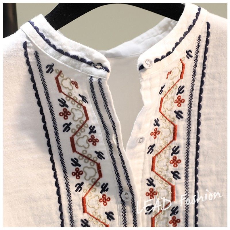 Áo Sơ Mi cotton Trắng Thêu Họa Tiết Dân Tộc Cổ Điển Thời Trang Mùa Thu Mới Cho Nữ 2022