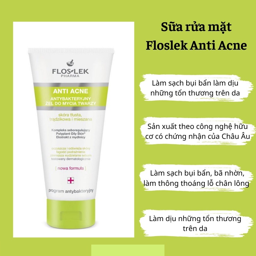 HÀNG NHẬP KHẨU - Sữa Rửa Mặt Floslek Anti Acne Bacterial Face Cleansing Gel Dạng Gel Cho Da Nhờn Mụn Ngừa Mụn, Dưỡng Ẩm