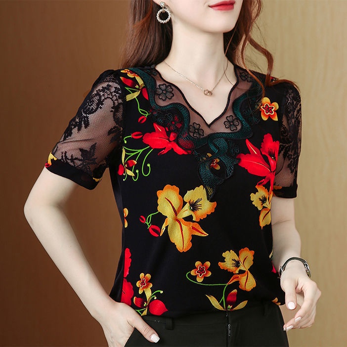Áo Thun Tay Ngắn Phối Ren Thời Trang Mùa Hè