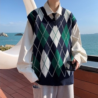 Áo len gile nam form rộng, Áo gile len nam form rộng thời trang Hàn Quốc