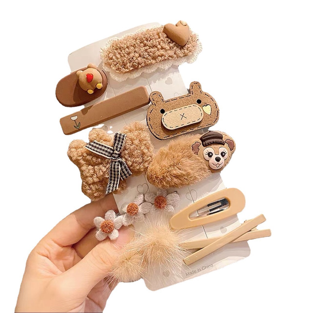 PVN45009 Set 10 Kẹp Tóc Họa Tiết Hoạt Hình Phong Cách Hàn Quốc - Kẹp Tóc Lông Nhung Cho Bé