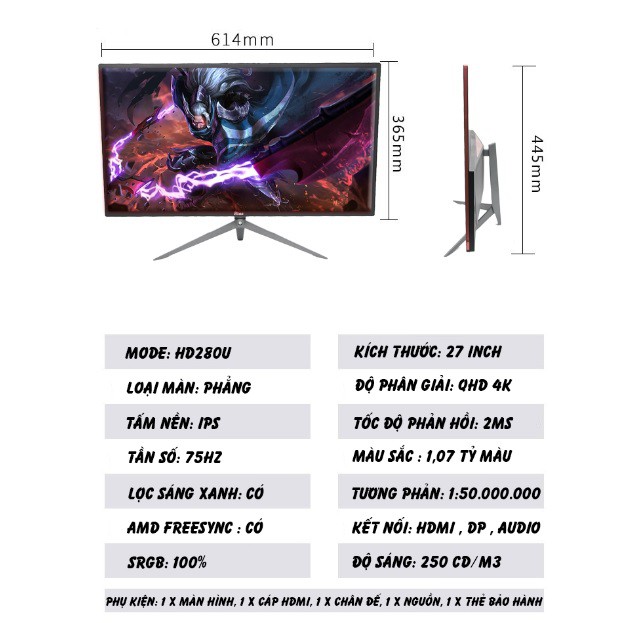 Màn hình 27 inch 4K ATAS HD280U - Tấm nền IPS - Màn hình Gaming