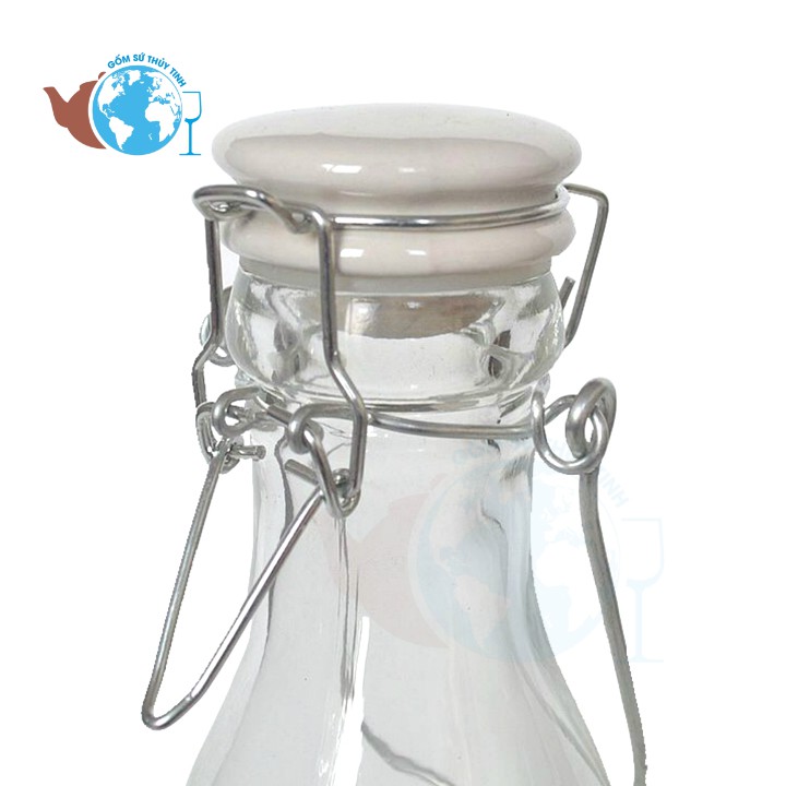 Chai Thủy Tinh Tam Giác Nắp Gài Bằng Sứ có quai xách tiện lợi đựng nước trái cây nước ép 500ml