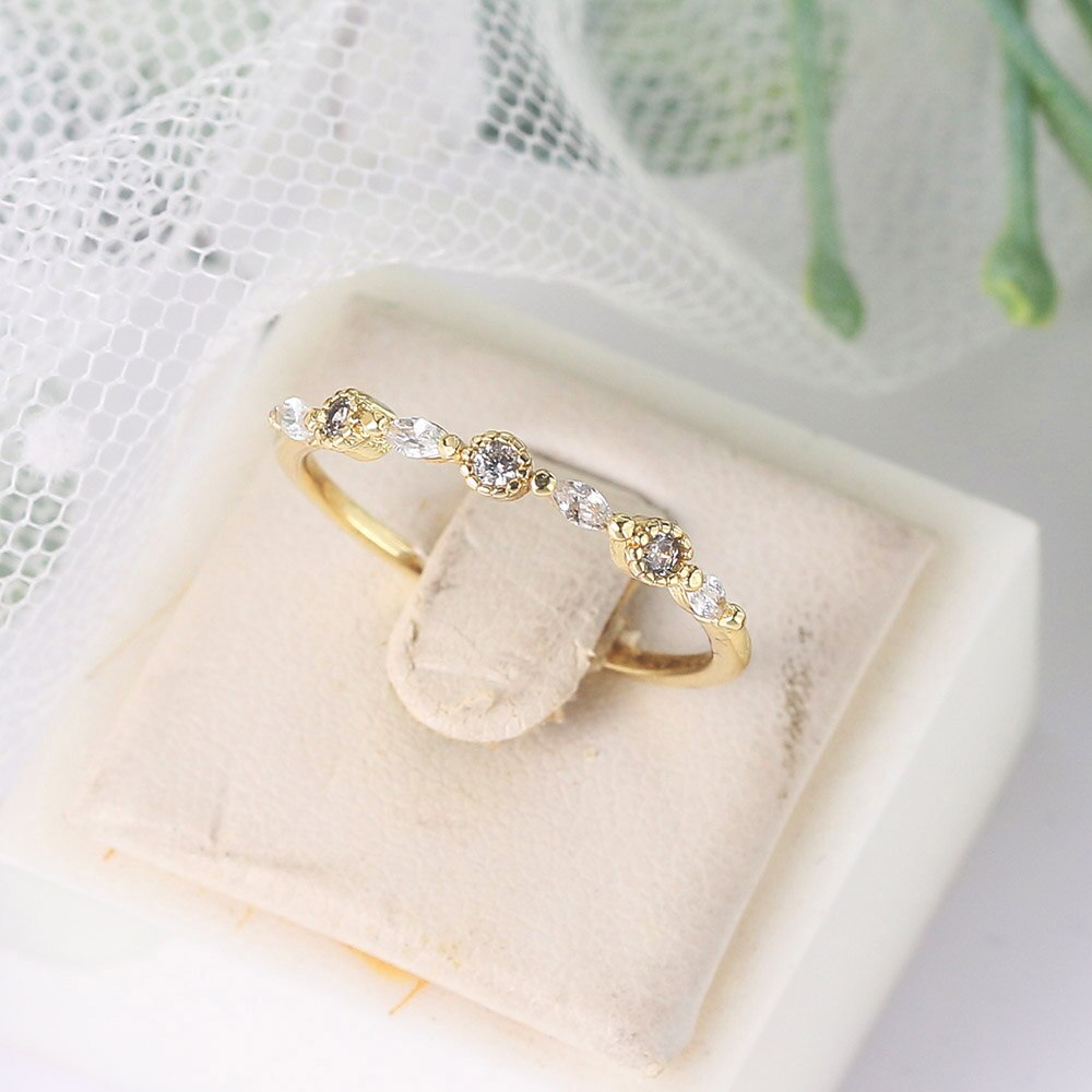 Nhẫn Đối với phụ nữ đơn giản thanh lịch đơn giản Geometry Mini Zircon Rose Gold Màu Slim ngón đeo nhẫn quà tặng trang sức R146