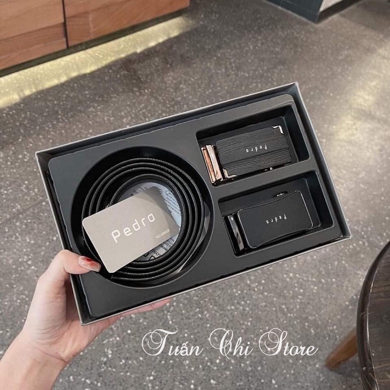 ⚡𝐅𝐔𝐋𝐋𝐁𝐎𝐗+ 𝐓𝐔́𝐈⚡ Set thắt lưng da nam Pedroo sang trọng và lịch sự - Thắt lưng nam 2 mặt thay đổi phong cách mỗi ngày