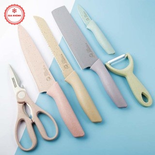 Bộ Dao Bếp Lúa Mạch 6 Món Kháng Khuẩn Nhiều Màu Sắc, Siêu Sắc Bén - MS LD201