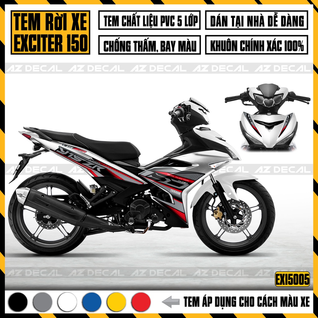 Tem Exciter 150 Mẫu Y15ZR | EX15005 | Team Decal Hình Dán Xe Máy Ex 150 Ex150 Xanh Trắng Đen Chống Nước Bền Màu