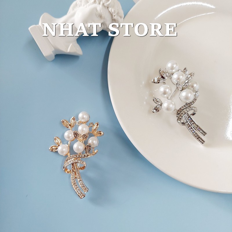 Trâm cài áo, ghim cài trang trí Nhat Store hình bó hoa đính ngọc nhân tạo
