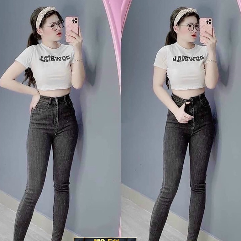 Quần jean nữ co giãn, quần bò lưng cao 9 tấc dáng ôm body cạp cao nhiều mẫu Bi_shop 173 ms511