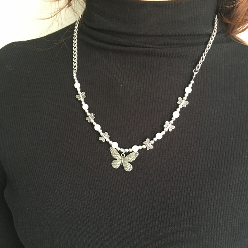 Vòng cổ mặt hình bướm đính ngọc trai nhân tạo thời trang