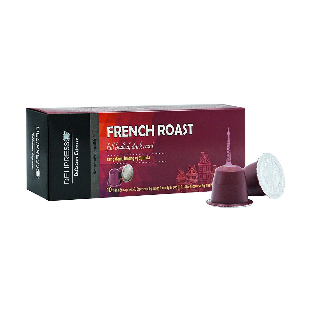 Capsules - French Roast - 10 viên x 6g - Cà Phê Viên Nén Delipresso - Phương Vy Coffee