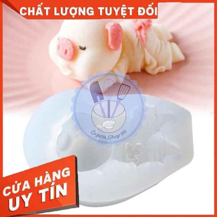 Khuôn silicon làm rau câu, làm bánh, làm kẹo dẻo hình Heo tắm tiên