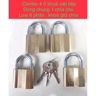 Set 4 ổ khóa việt tiệp dùng chung 1 chìa ( loại 6 phân , khóa giữ chìa , gồm 4 chìa sơ cua )