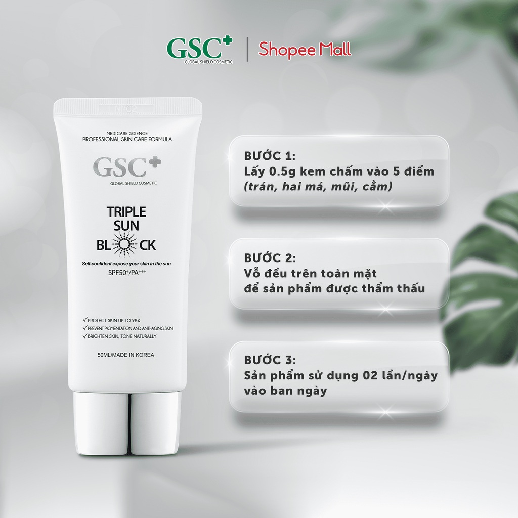 Kem chống nắng vật lý GSC Hàn Quốc 50ml nâng tone trắng da nhẹ cho da khô da dầu mụn nhạy cảm