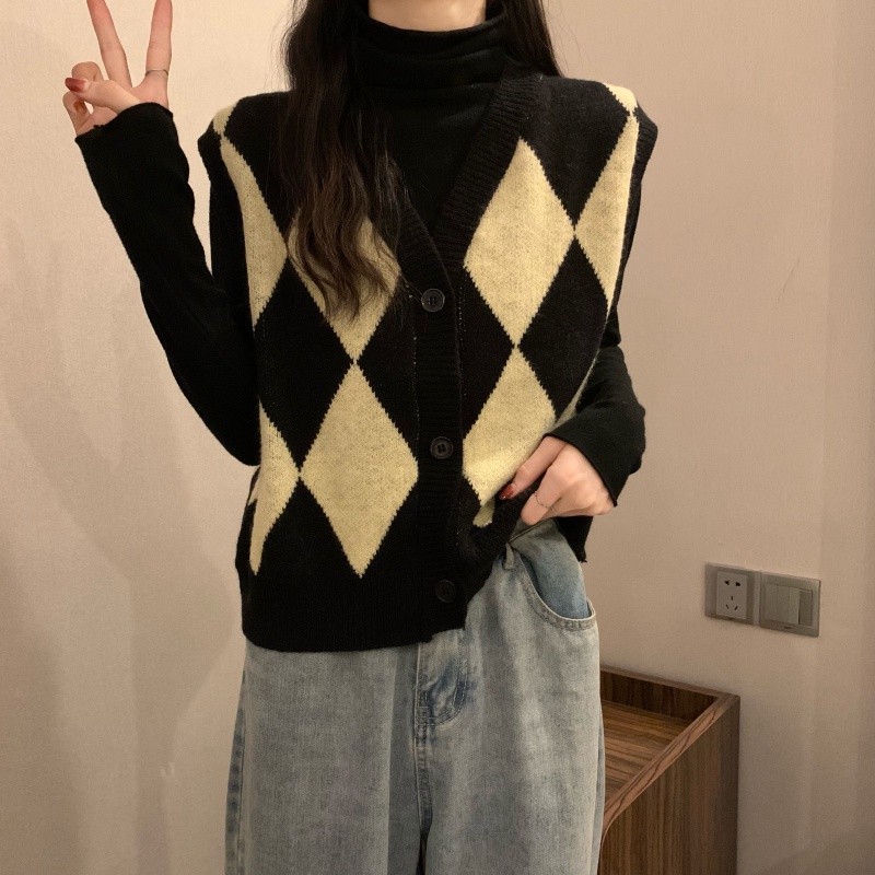 SUXI Áo len không tay kiểu dáng Hàn Quốc cho nữ