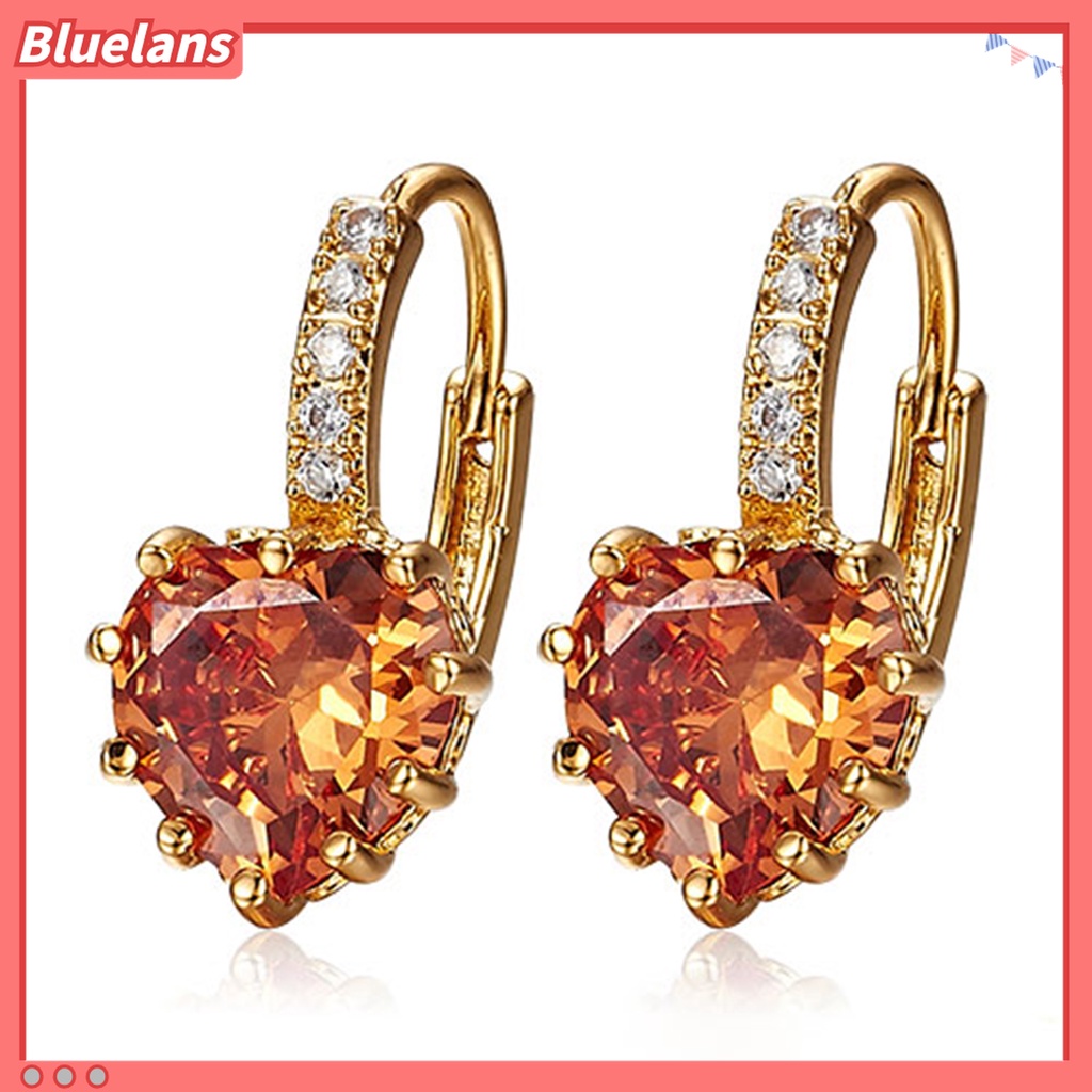 Bông tai mạ vàng 9k đính đá hình tim độc đáo cho nữ