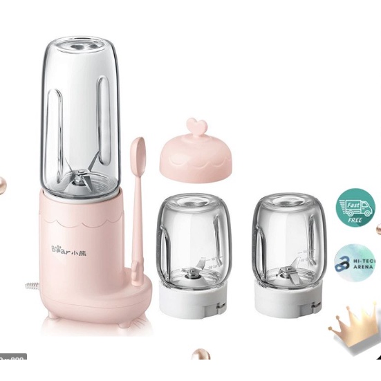 Máy xay ăn dặm 3 cối Bear GR-B03V1 hồng nhạt, công suất 200W, dung tích 300ml, 1600 vòng/phút tiện lợi.
