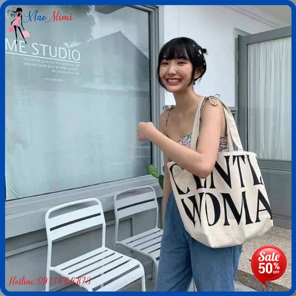 SẴN  Túi tote vải canvas đeo vai in chữ phong cách thời trang 2020 cho phái nữ