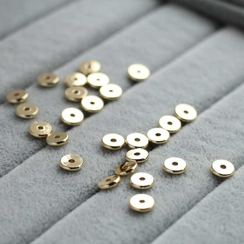 [Little Blu] Hạt Cườm Nhỏ Phẳng Và Vàng 14K Màu Vàng Đồng 14K Dùng Làm Vòng Tay Thủ Công 3 Đến 8Mm diy