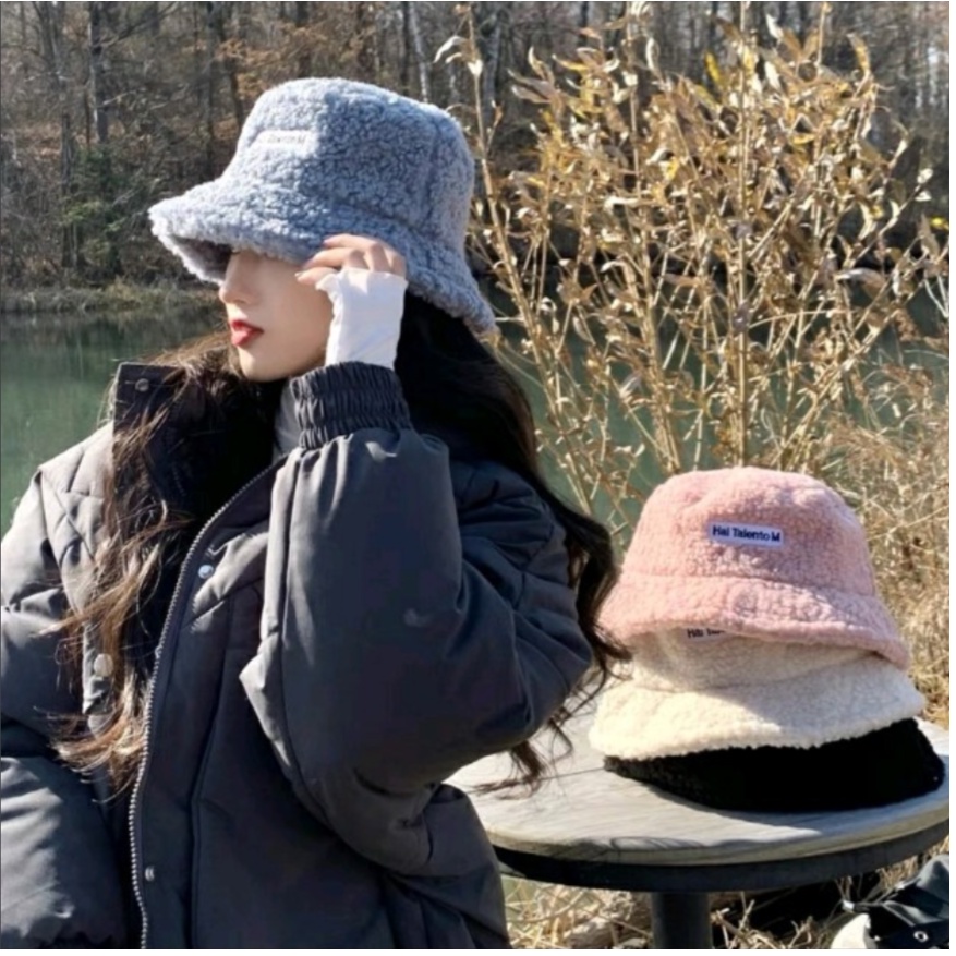 Mũ Lông cừu Bucket Retro Phong Cách Hàn Quốc Mũ lông cừu nữ mềm giữ ấm Thu Đông Ulzzang