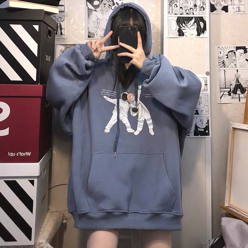 Áo Hoodie Tay Dài Túi Bụng Hình Phi Hành Gia Kèm Video-Ảnh Thật