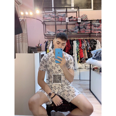 Hot Trend 2020 Bộ Hè Nam,Đồ Bộ Nam LV Hoa Nhỏ Chất Xịn Cao Cấp Có Size K9