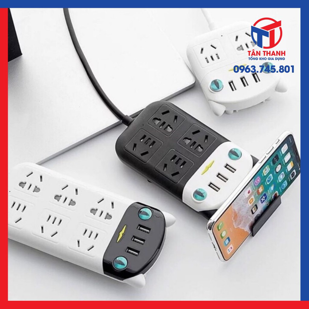 Ổ cắm điện hình mèo kèm USB và khay để điện thoại