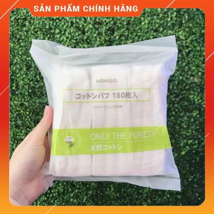 Bông tẩy trang MINISO Nhật bản [HÀNG CHÍNH HÃNG]  túi zíp 180m 2 lớp 100% cotton