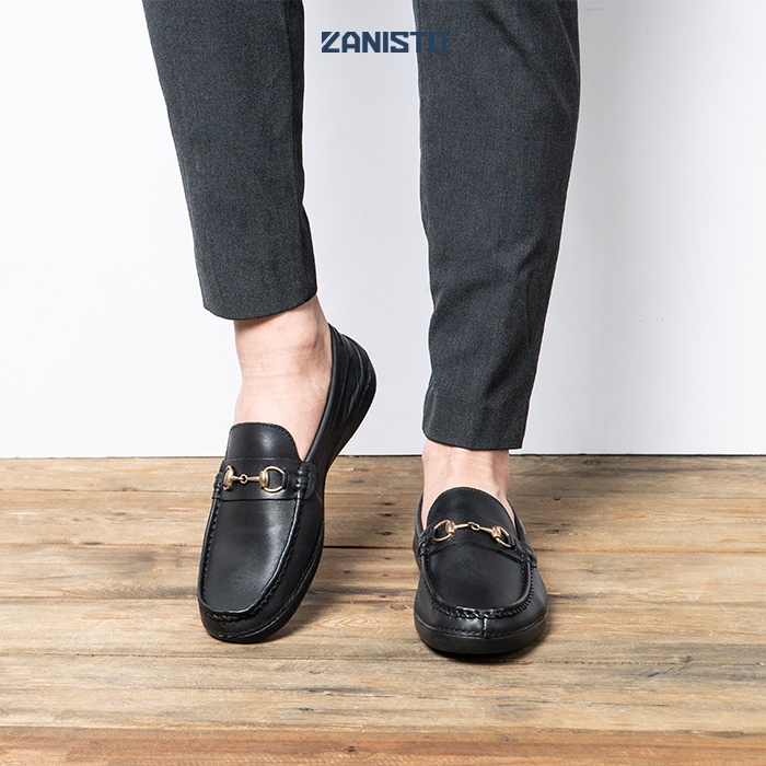 Giày Lười Công Sở Nam Cao Cấp Zanisto CS595 Bằng Da Bò Thật Đế Cao Su Nguyên Khối Màu Đen Trẻ Trung