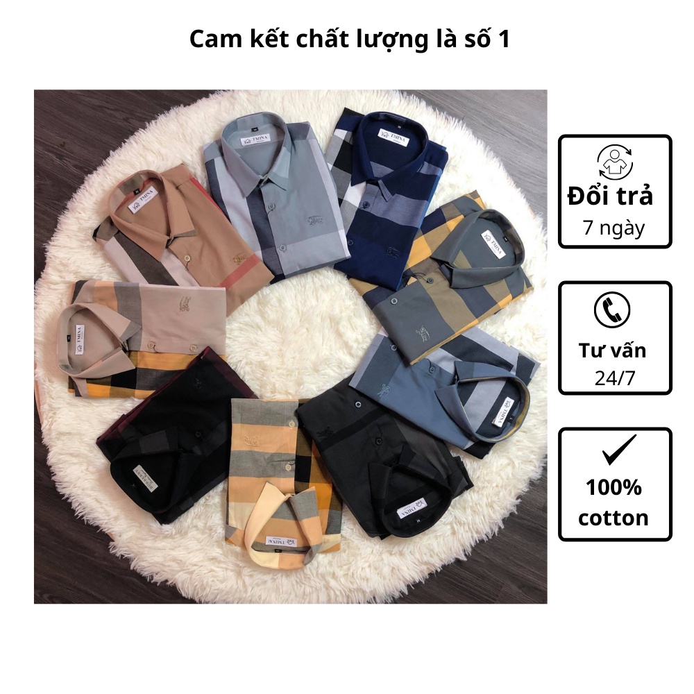 Áo sơ mi kẻ burberry nam tay ngắn vải cotton , bbr cộc tay kẻ to thoáng mầu đen SMC01