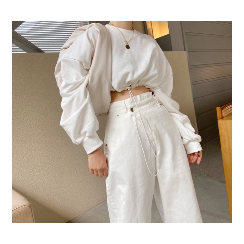Croptop nỉ rút dây
